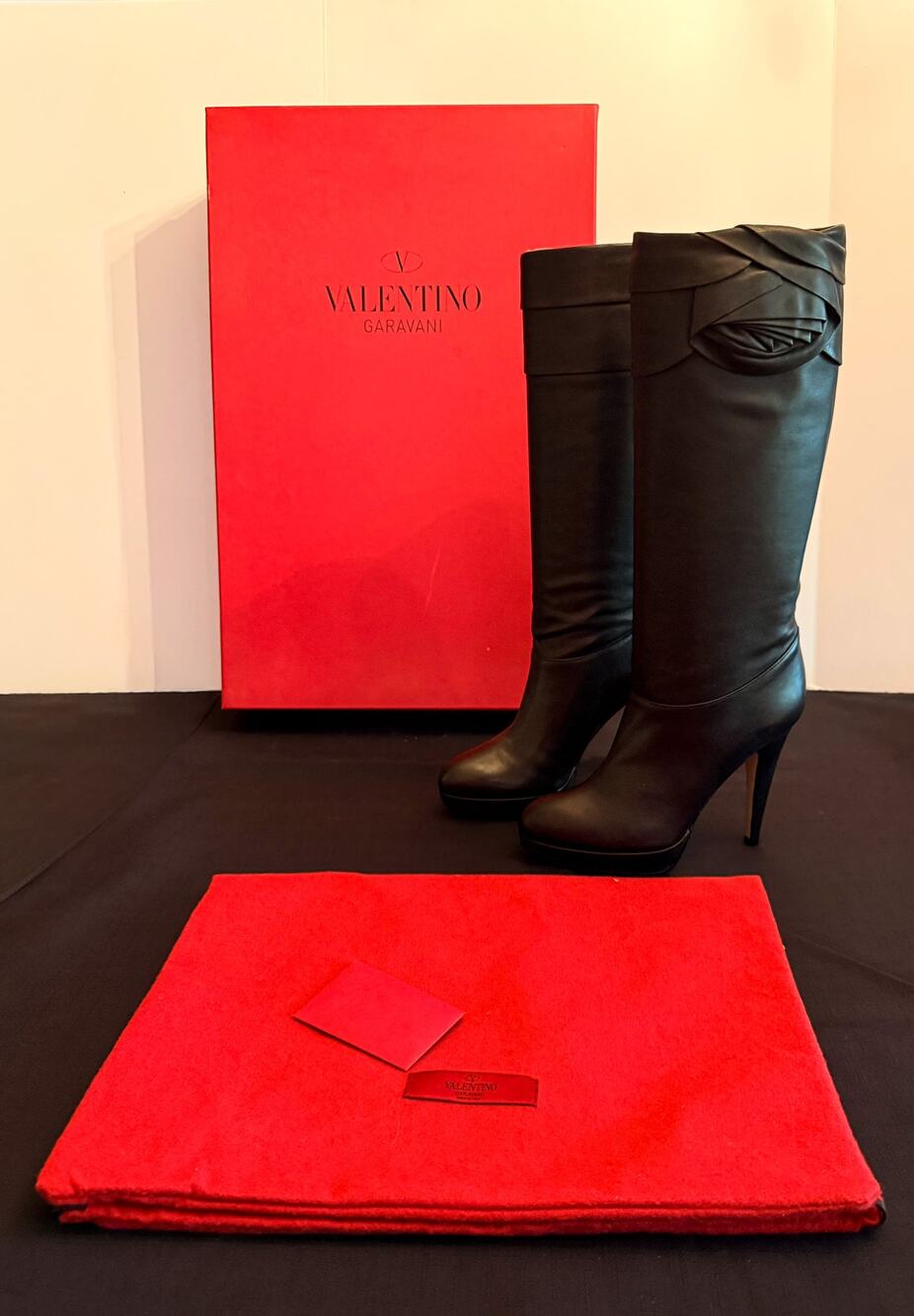 NIB Valentino Garavani Rose Boots Black Leather EU36 US6.5 $1495 Rare Stiletto